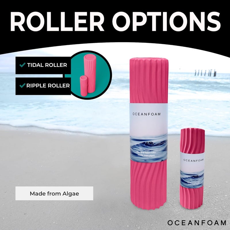 Oceanfoam Tidal Roller - Hot Pink - Muscle Massage Foam Roller for Back Pain & Stretching - Firm and Ergonomic Wide Wave Textured - Yoga, Athletics, & Wellness - Full Size, 20" x 5" - Image 5